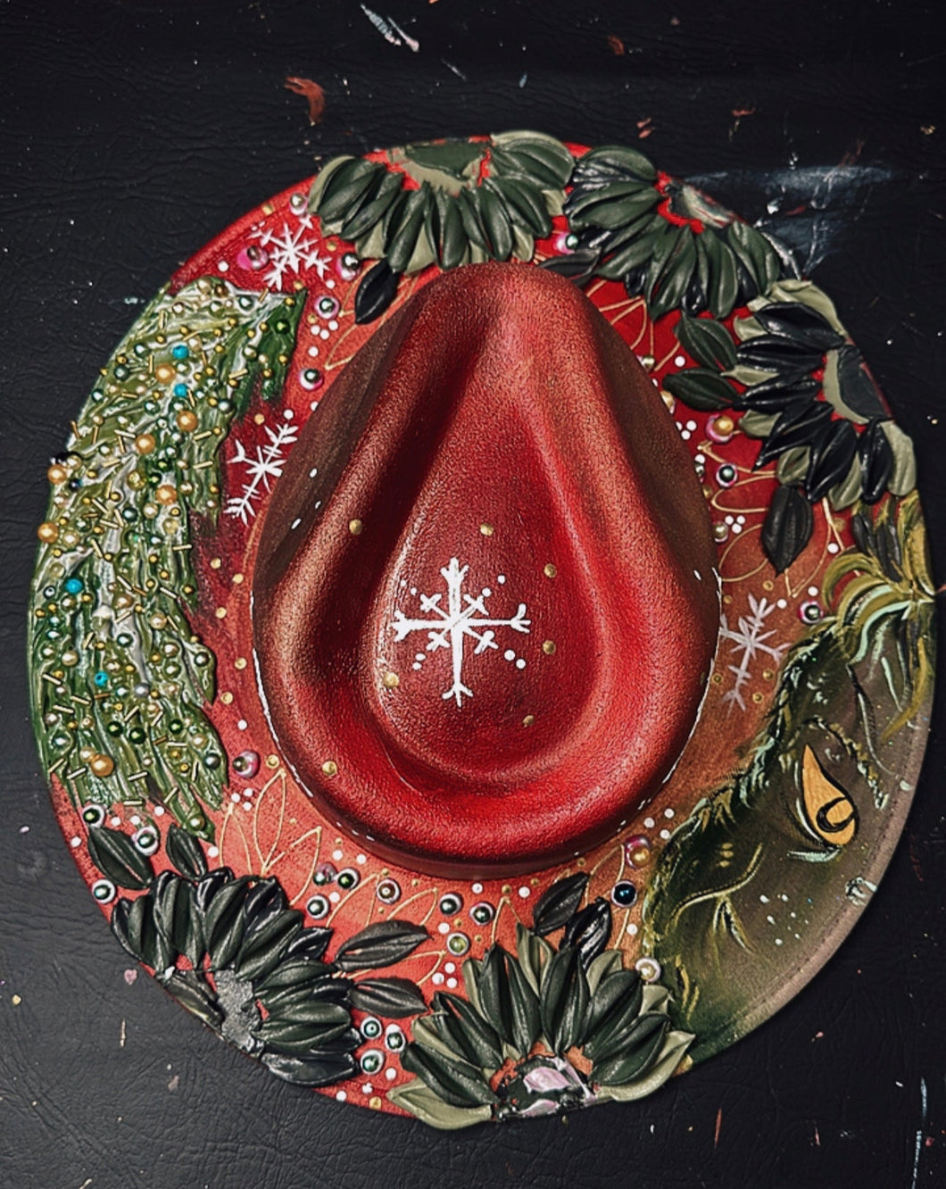 Made to order one of a kind grinch hat with rare beads from the 50s. (Turnaround time 1.5 weeks)