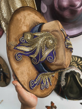 Rare gold beaded work tan with blue around entire hat
