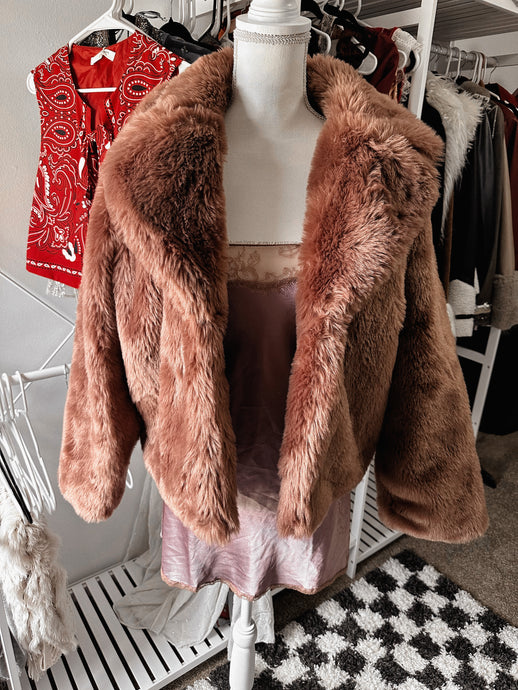 Dusty Rose gold faux fur coat size M/L