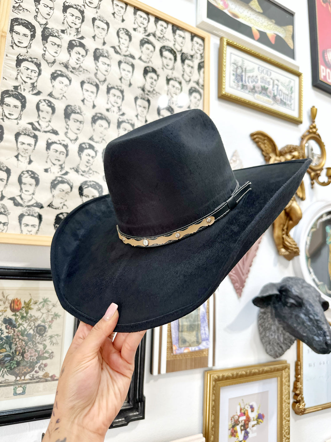 Jet Black Flat Crown Cowgirl Hat