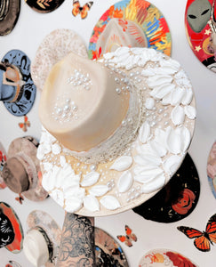 Cream, white and pearls with vintage pin- made to order