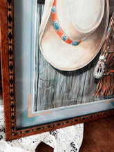 Framed vintage western cowgirl art in unique frame (18x24 inches)