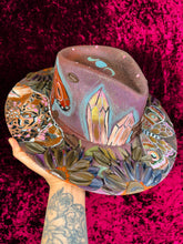 Whimsy leopard and moth: Entire hat painter top and bottom (lightweight jute straw hat)