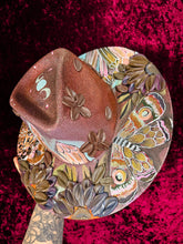 Whimsy leopard and moth: Entire hat painter top and bottom (lightweight jute straw hat)