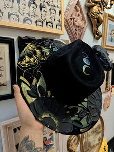 Black color shifting extra shimmery black hat (made to order)