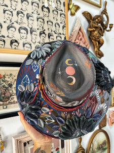 Color shifting shimmer metallic witch hat with genuine crystals- top and bottom painted
