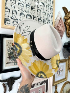 Extra wide brim 2D painted sunflower hat