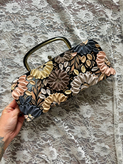 Vintage handbag with 3D florals