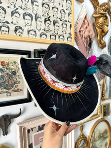 Black and ivory trim butterfly silver hat