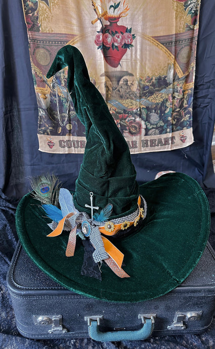 Emerald Green Cowgirl Witch Hat (plus free mini witch hat)