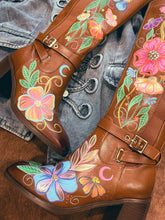 Hand painted tall brown boots size 8