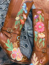 Hand painted tall brown boots size 8
