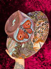 Whimsy leopard and moth: Entire hat painter top and bottom (lightweight jute straw hat)