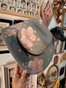 Gray cowgirl hat with pink florals