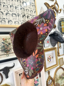 Brown copper moon hat with florals