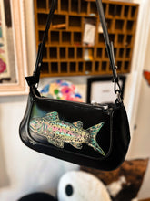 Hand painted one of a kind rainbow trout black purse