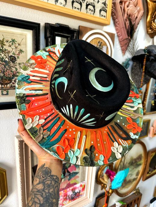 Sunrise Desert with moons and teal turquoise snakes size large