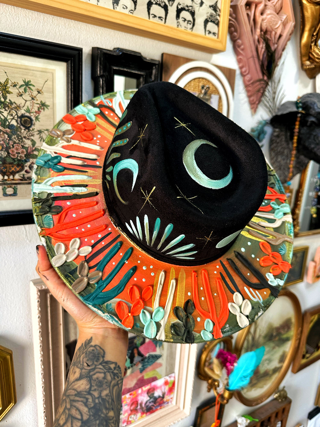 Sunrise Desert with moons and teal turquoise snakes size large