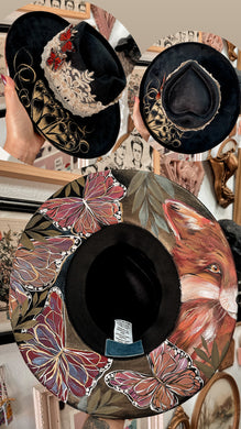 Fox heart shape hat painted top and bottom with beaded hat band