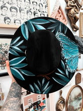 Black turquoise teal boho western flat brim hat