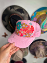 Pink floral trucker hat