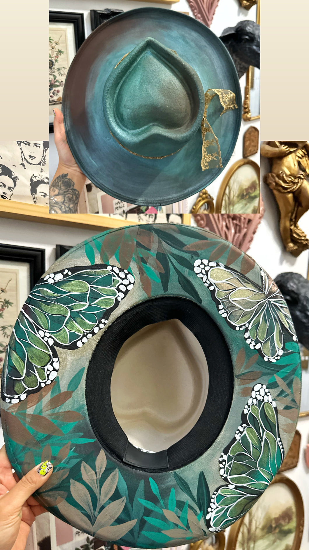 Metallic green heart shape hat