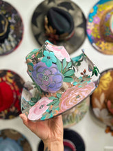 Clear hand painted pastel floral cowgirl hat