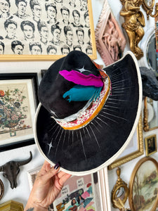 Black and ivory trim butterfly silver hat