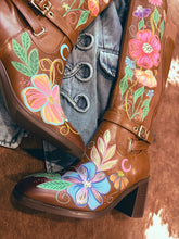 Hand painted tall brown boots size 8