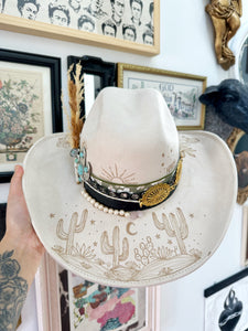 Tattooed outlaw hat with charms (top, front and back)