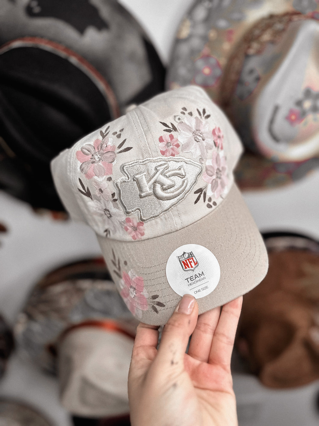 Chiefs tan with blush pink