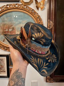 Navy Blue Hat with Beaded Art Beaded Fedora Hat With Feathers - Etsy main image 4