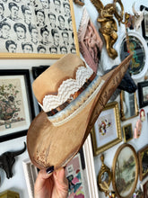 Tan beaded outlaw tattooed cactus hat on both sides