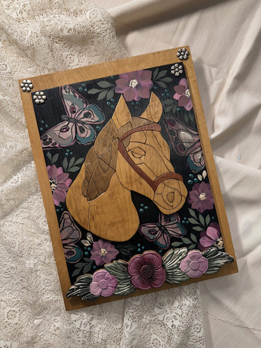 Hand painted Horse on hand made wood vintage art