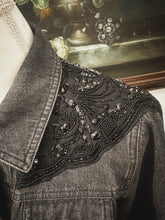 Black beaded, embroidered and painted denim jacket size S (sleeve beaded work too)
