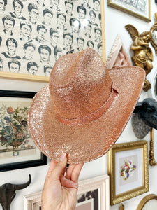 Rose gold glitter cowgirl hat (top and bottom)