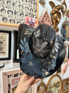 Black Straw Alternative Cowgirl Floral hat size 57cm