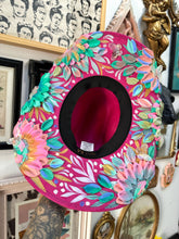 Pink colorful floral cowgirl hat with butterflies