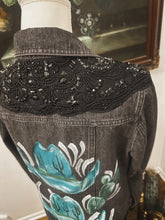 Black beaded, embroidered and painted denim jacket size S (sleeve beaded work too)