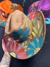 Taupe rancher cowgirl hat jewel toned florals size Large