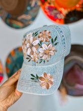 All denim floral cap