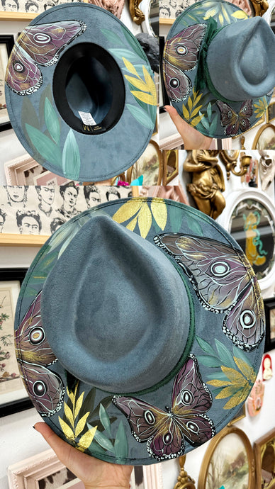 Top and bottom painted: denim blue butterflies with gold