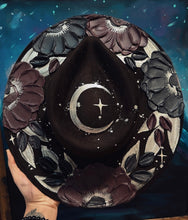 Brown, burgundy and black floral moon hat