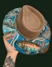 Summer hand painted jute straw hat with fish and butterflies