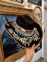 Black, gold and denim cowgirl hat