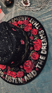 THORNS AND ROSES: sides, top and brim painted