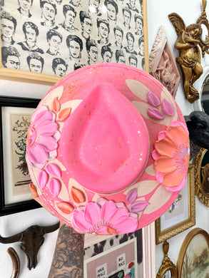Bright pink with peachy tones and glitter
