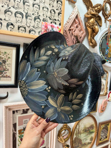 Black Straw Alternative Cowgirl Floral hat size 57cm