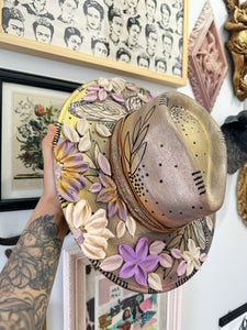 Gold, purple and cream butterfly hat