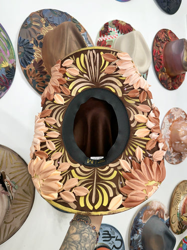 Chocolate gold and tan florals cowgirl hat